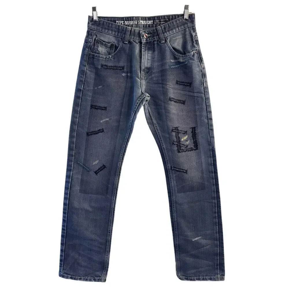 Neighborhood Men’s Narrow Straight Selvage Denim Jean SZ 32 Embroidered Grunge